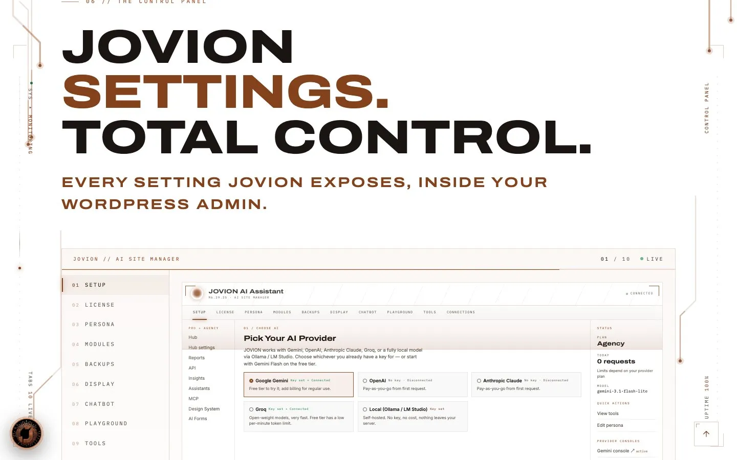 JOVION — Control panel, on jovionwp.com
